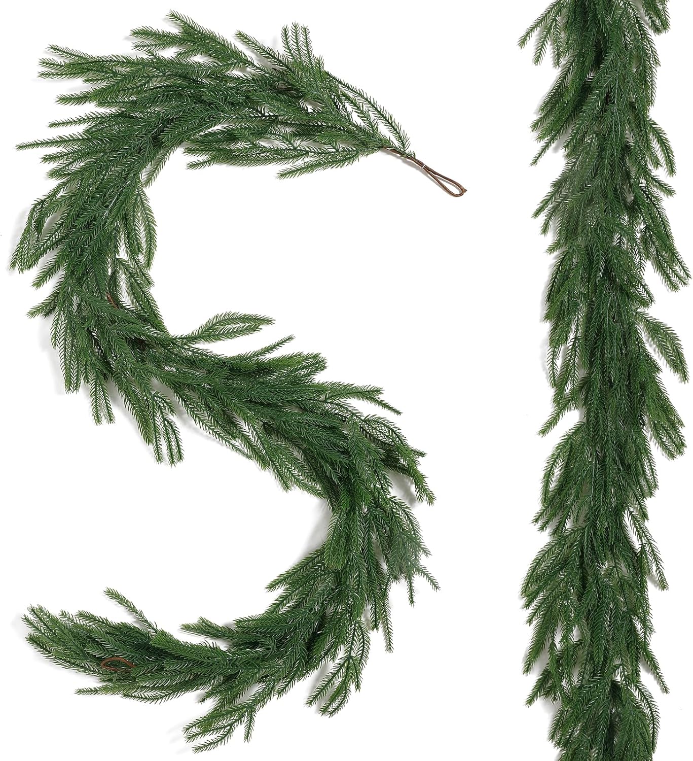 Dallisten 2 Pcs 6 FT Artificial Christmas Norfolk Pine Garlands, Realistic Faux Winter Greenery Garland, Realistic Green Decoration for Table, Mantle, Fireplace, Wall, Indoor & Outdoor Holiday Décor