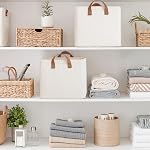 StorageWorks Fabric Storage Bins, Large Closet Organizers and Storage for Clothes, Storage Baskets for Shelves, Linen Storage Box with Handles & Metal Frame, Natural Color, 2-Pack
