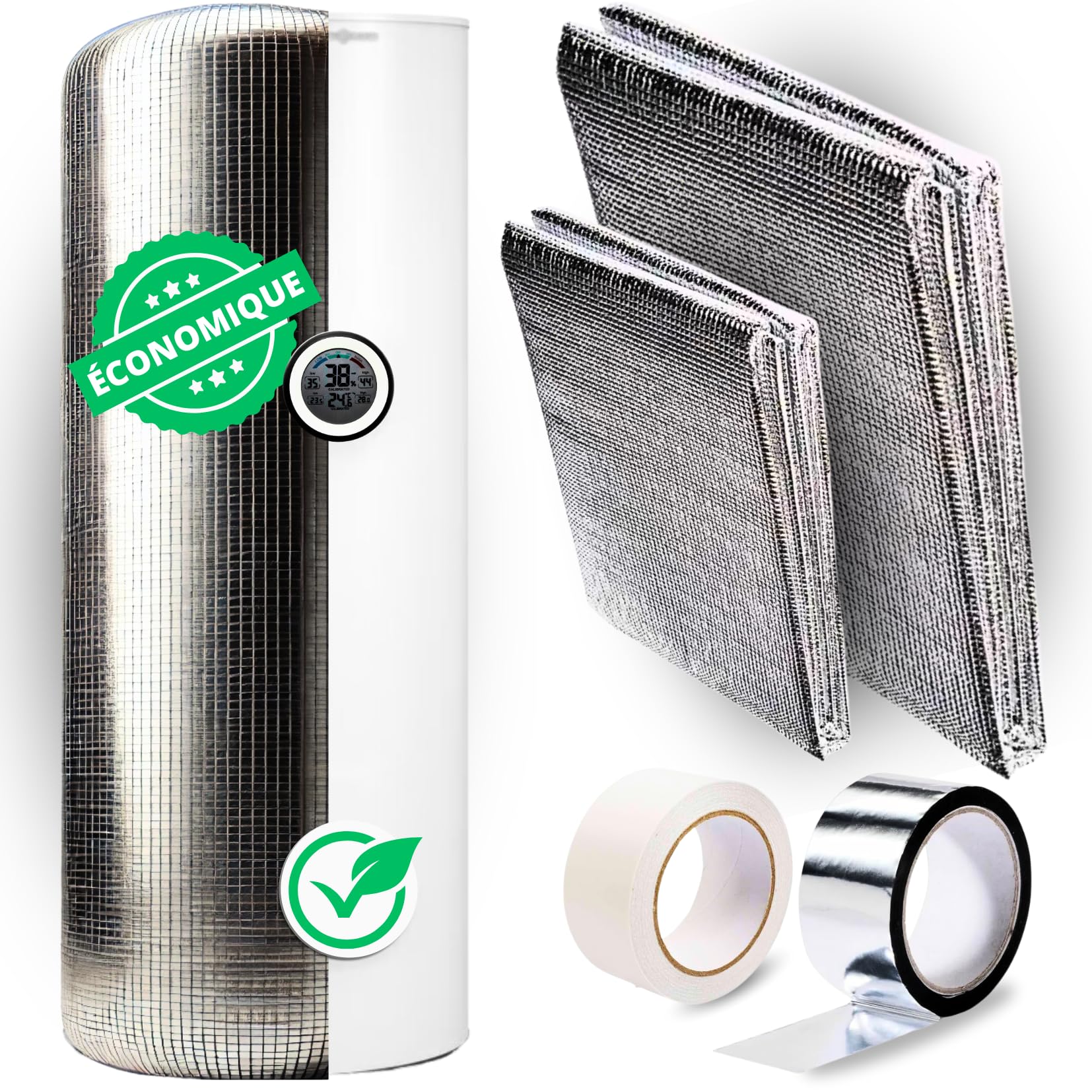 AISLAMIENTO para termos eléctricos hasta 300L – Kit completo con cinta adhesiva doble cara y aluminio – Reduce las pérdidas de calor y ahorra energía