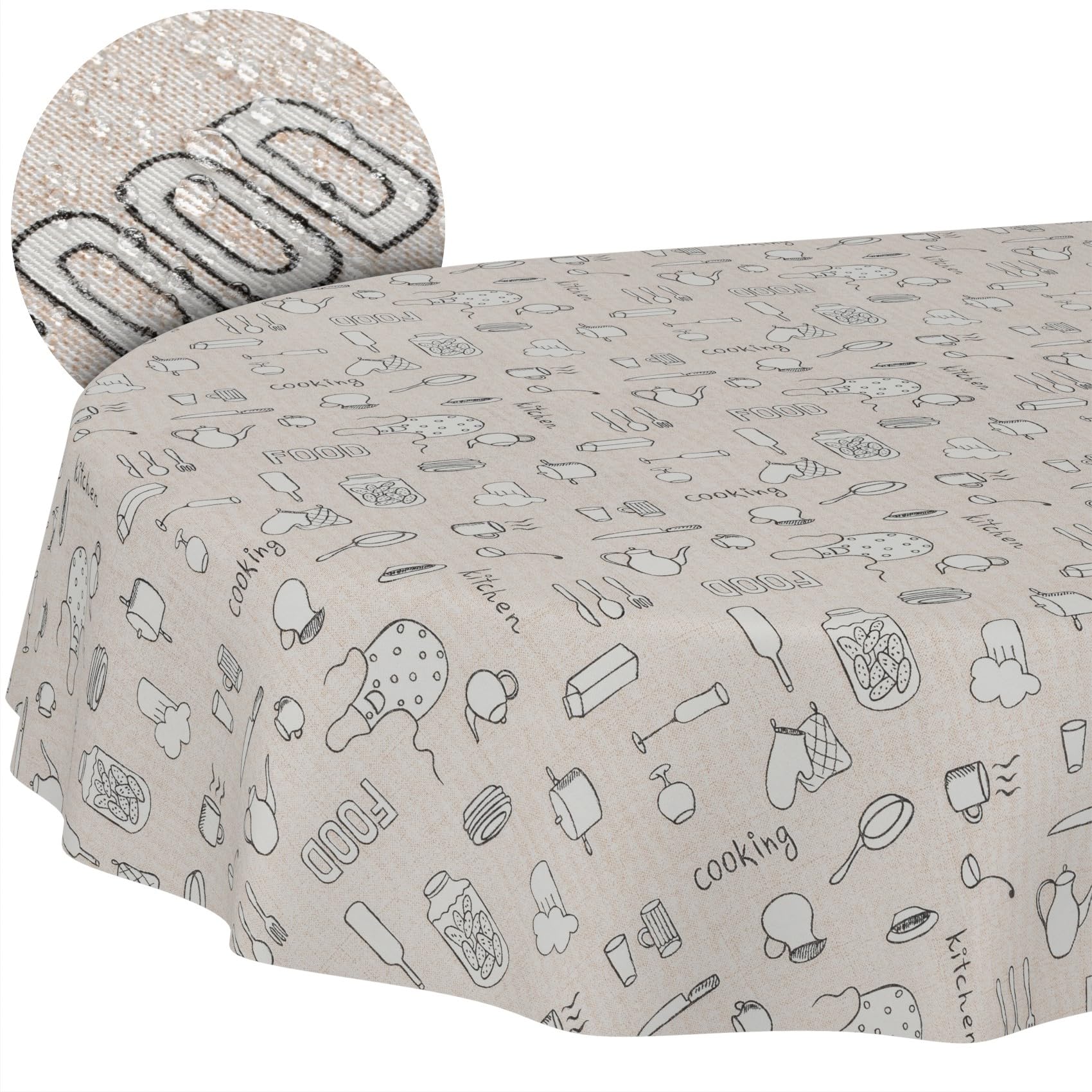 ANRO Nappe enduite Motif Cuisine Ovale 280x140 cm intérieur/extérieur