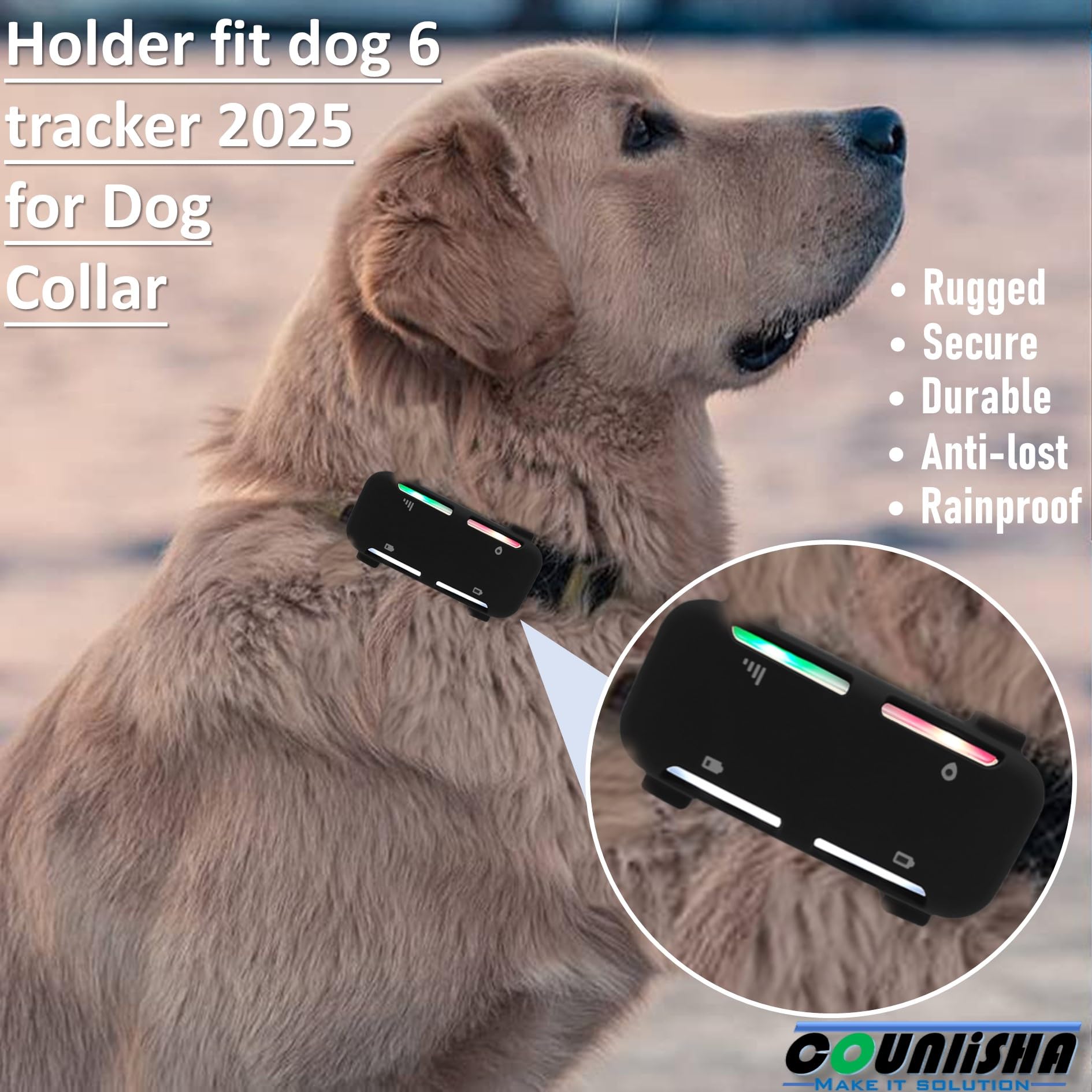 Supporto in silicone compatibile con Tractive GPS Tracker (versione 2025) per collare Dog6 Tag, copertura in gomma resistente, custodia sicura con cinturino (2 pacchetti, nero)
