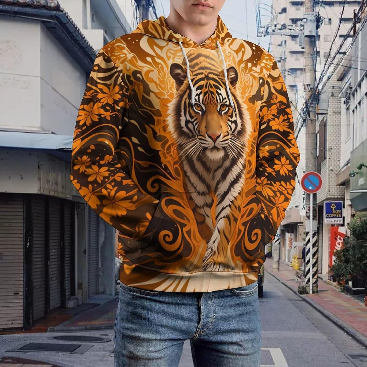 Men Cool Hoodie Galaxy Wolf Graphic Printed Pullover Soft Lightweight Sweatshirt with Pocket - Image 5