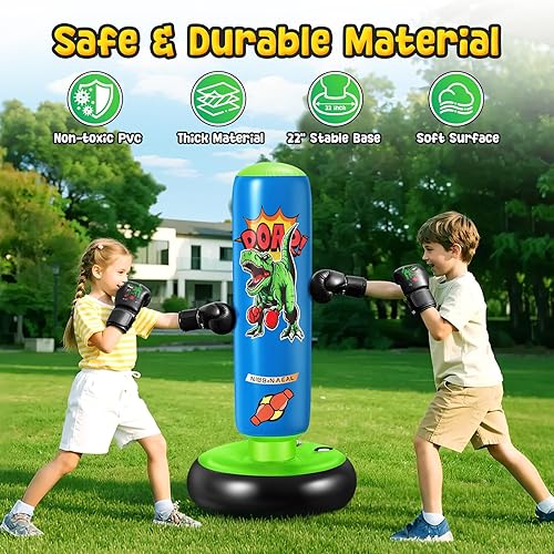 Miniatura 2 de Saco de boxeo para niños, bolsa de boxeo inflable estable de 47 pulgadas para edades de 3 a 6 años, juguete de saco de boxeo de dinosaurio y regalos