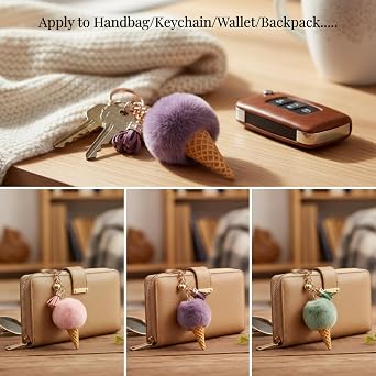 Ice Cream Plush Keychain, Soft Fluffy Key Ring for Bags & Luggage