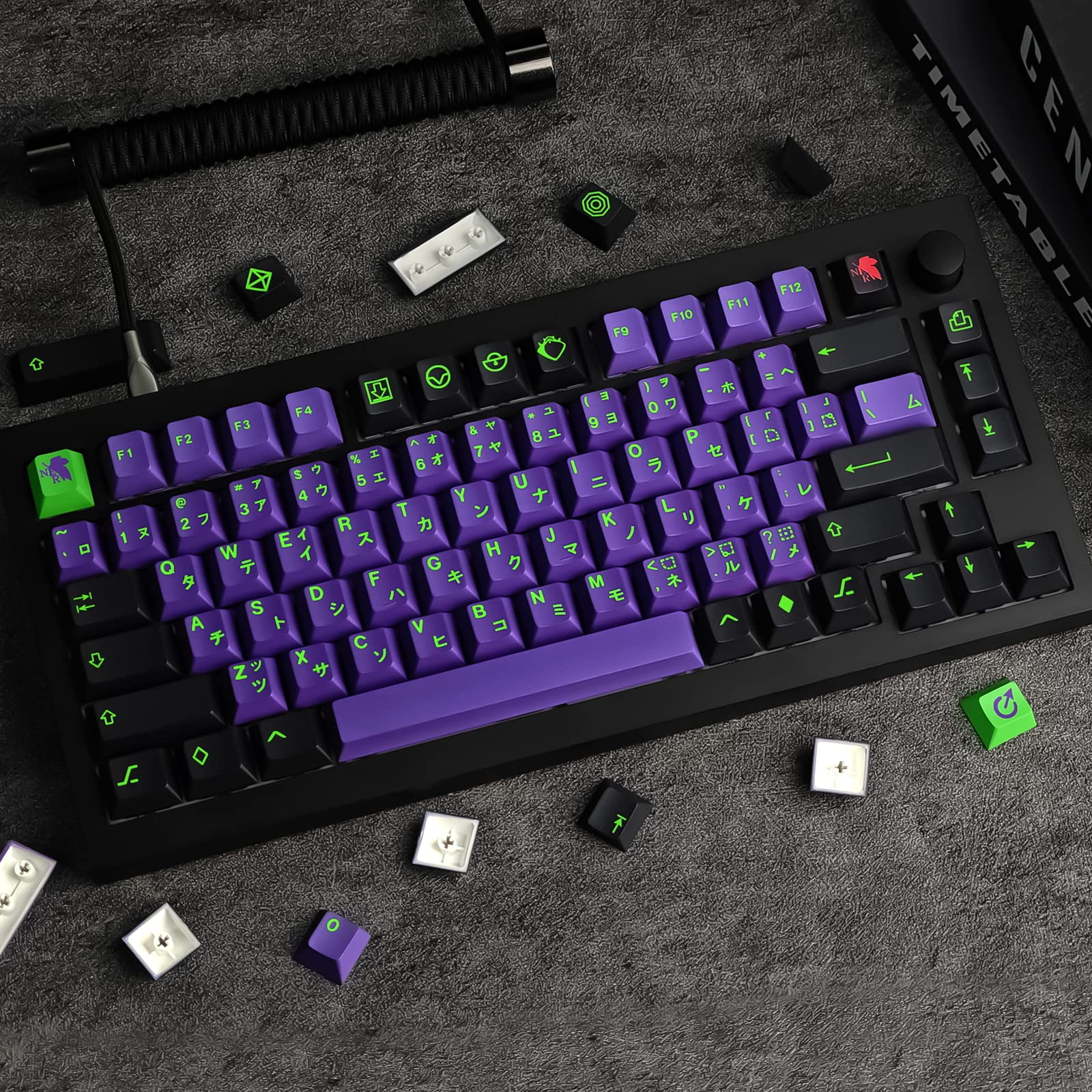 129 Teclas Dye Sub PBT Teclas para Teclado, Cherry Profile Morado y Verde Gaming Keycap para teclados (Teclas QWERTY con distribución Estadounidense)
