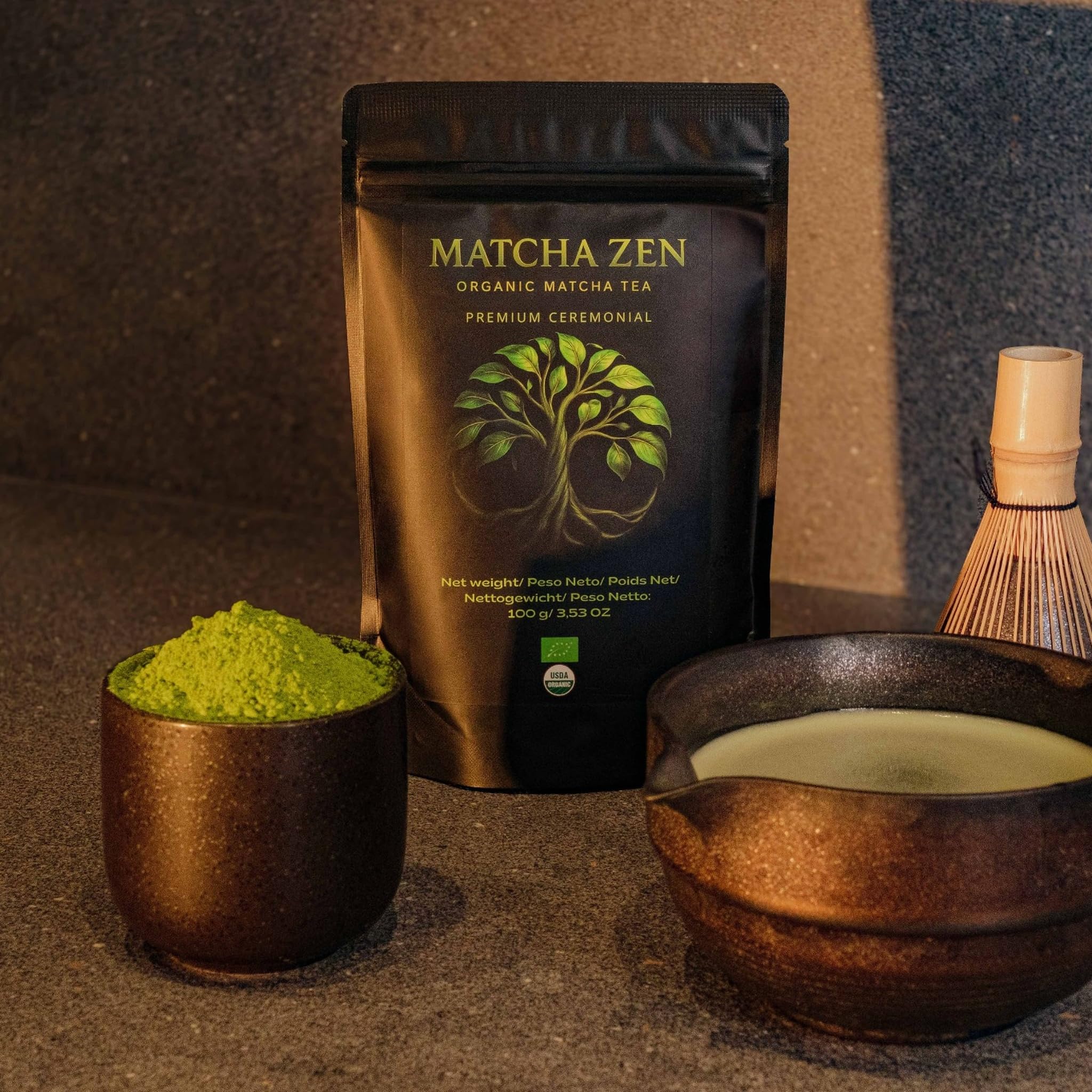 Té Matcha grado Ceremonial premium bio 100 g| Matcha 100% ecológico | Té verde en polvo orgánico | Macha en polvo | MATCHA ZEN