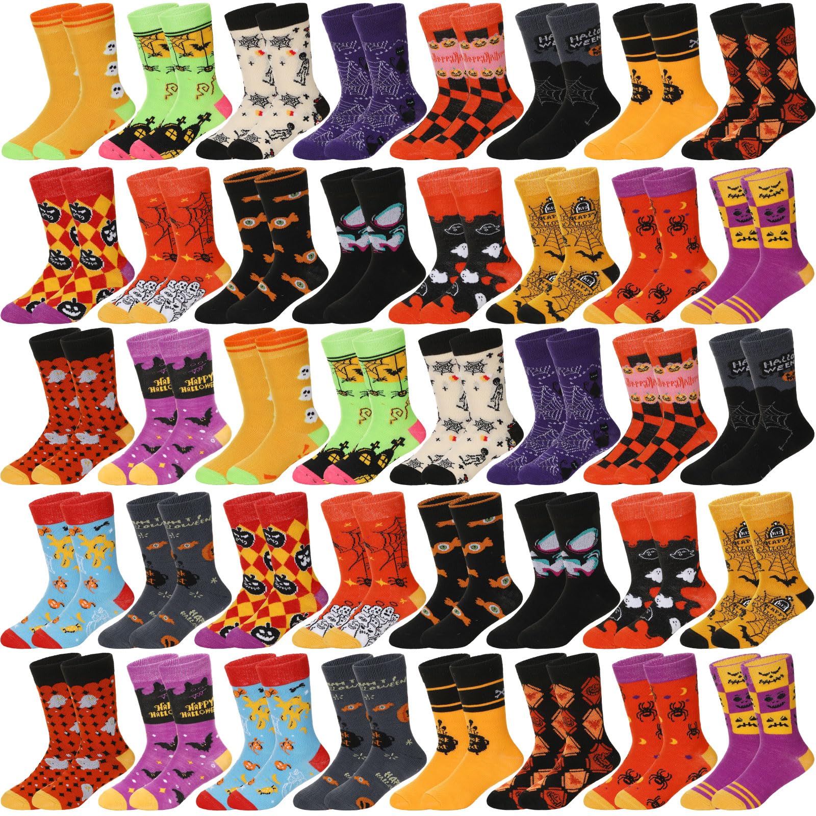 Toulite 40 Pairs Halloween Socks Bulk Kids Fall Socks Novelty Design