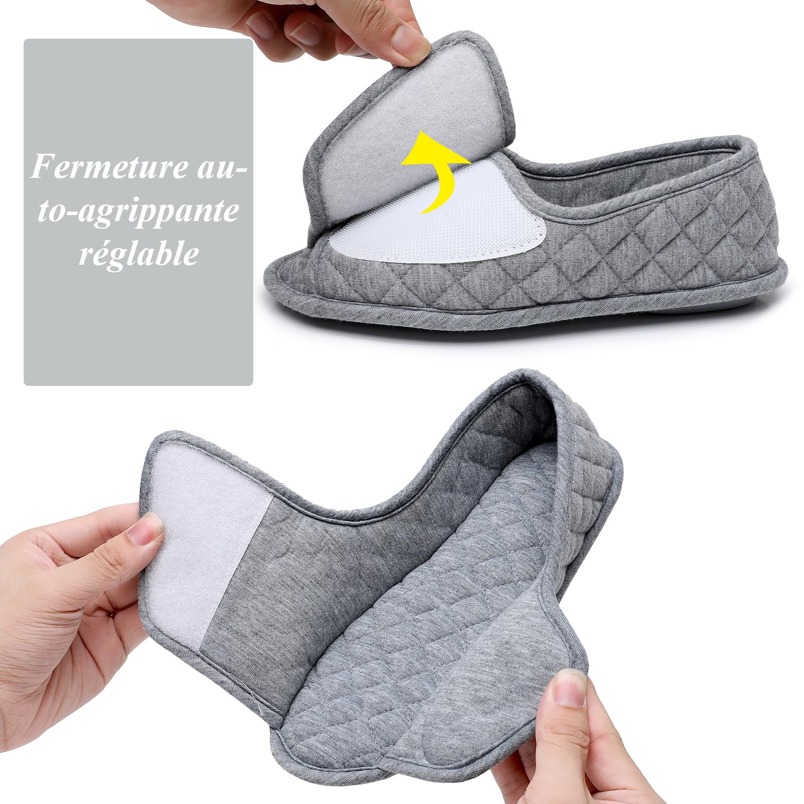 Git-up Chaussons Femme Bout Ouvert Coton, Chaussures de Maison Réglables en Mousse à Mémoire de Forme, Pantoufles Femme Confortable Indoor Slippers