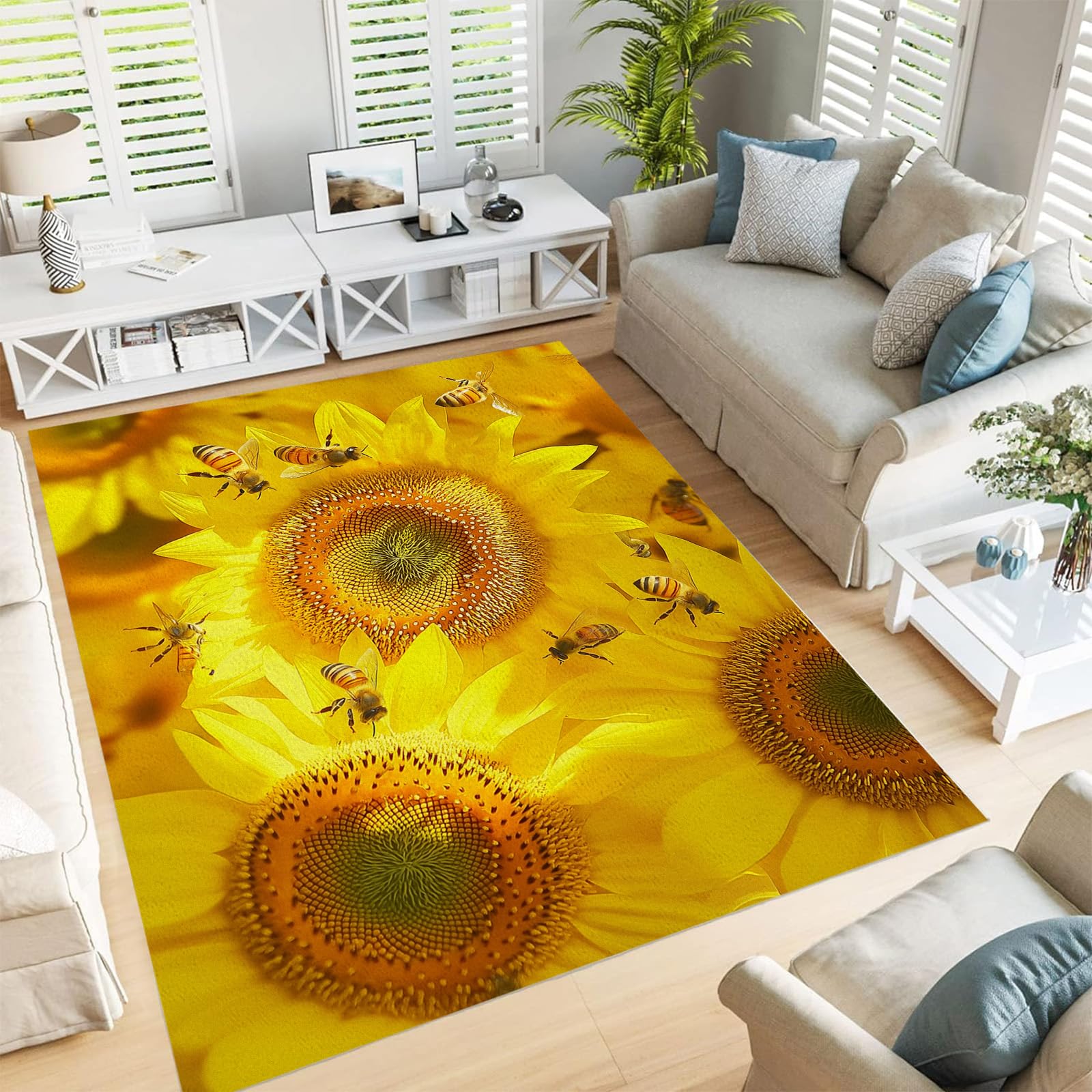 Tapis antidérapant tournesol jaune pour salon et chambre facile à nettoyer