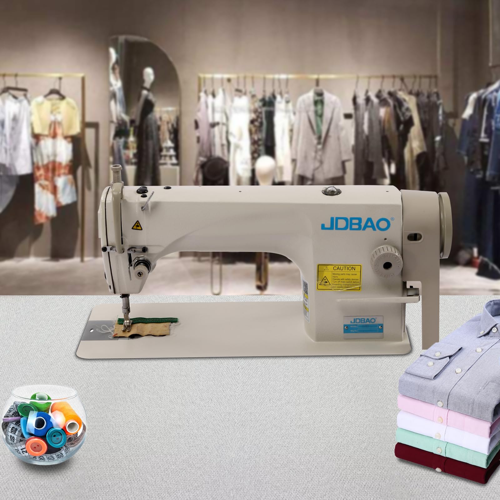 Industrial Sewing Machine, 110V 550W Commercial Upholstery Sewing Machine with Motor & Table Stand, 200-6500RPM, 3500 Stitches/min Sewing Speed, for Tailors, Drapery Manufacturers, Fashion Designers