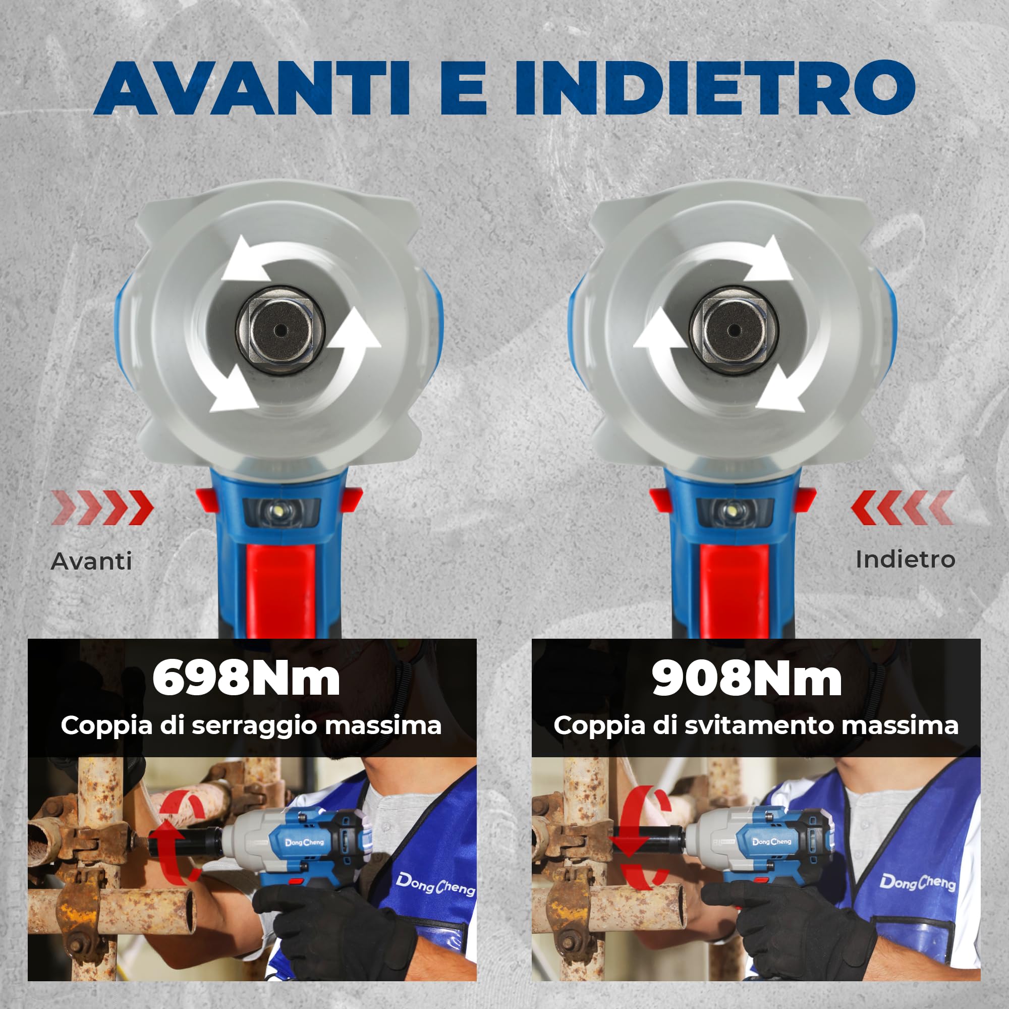Chiave a impatto senza spazzole Dong Cheng 20V, coppia elevata 698Nm, 4 modalità, chiave a impatto senza fili 1/2 pollice con scatola di immagazzinaggio, include 2 batterie 4,0 Ah e caricabatterie
