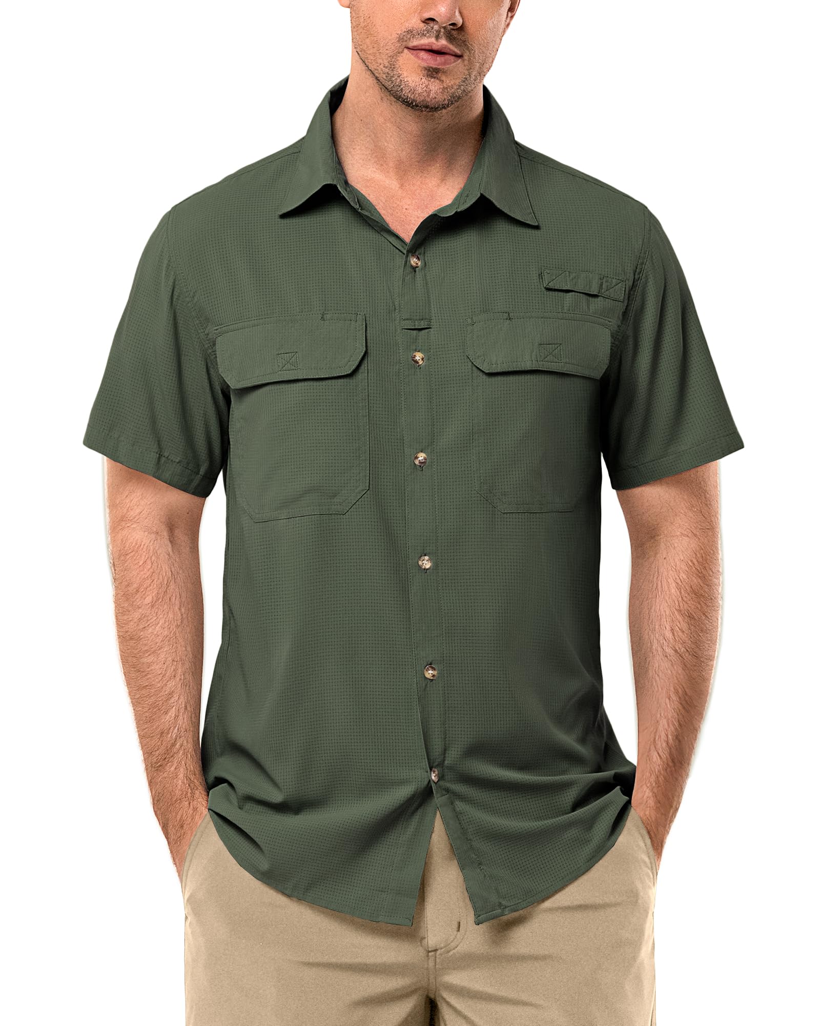 33,000ft Hemd Herren Kurzarm UPF50+ UV Schutz Outdoorhemd Schnelltrocknend Freizeithemd Funktionshemd Wanderhemd für Angeln Safari Reisen Golf