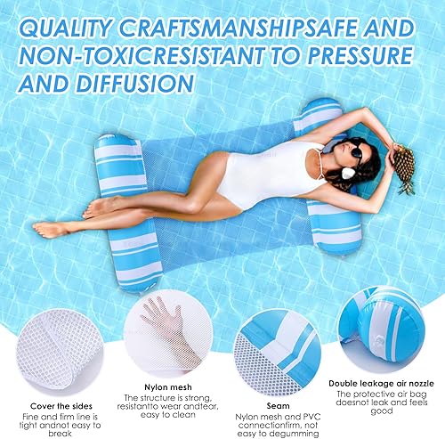 Miniatura 2 de Paquete de 2 flotadores de piscina para adultos, 4 en 1, hamaca de agua, silla de montar, flotadores inflables para piscina, playa, hamaca flotador
