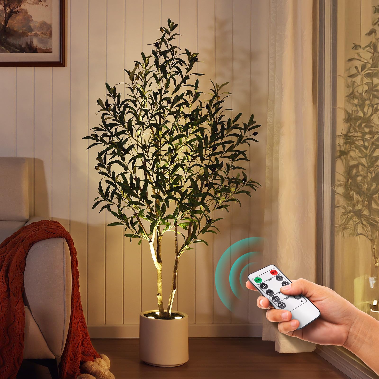 Photo 1 of VeriNatural 5ft Olive Trees Artificial Indoor with Remote LED Spotlights