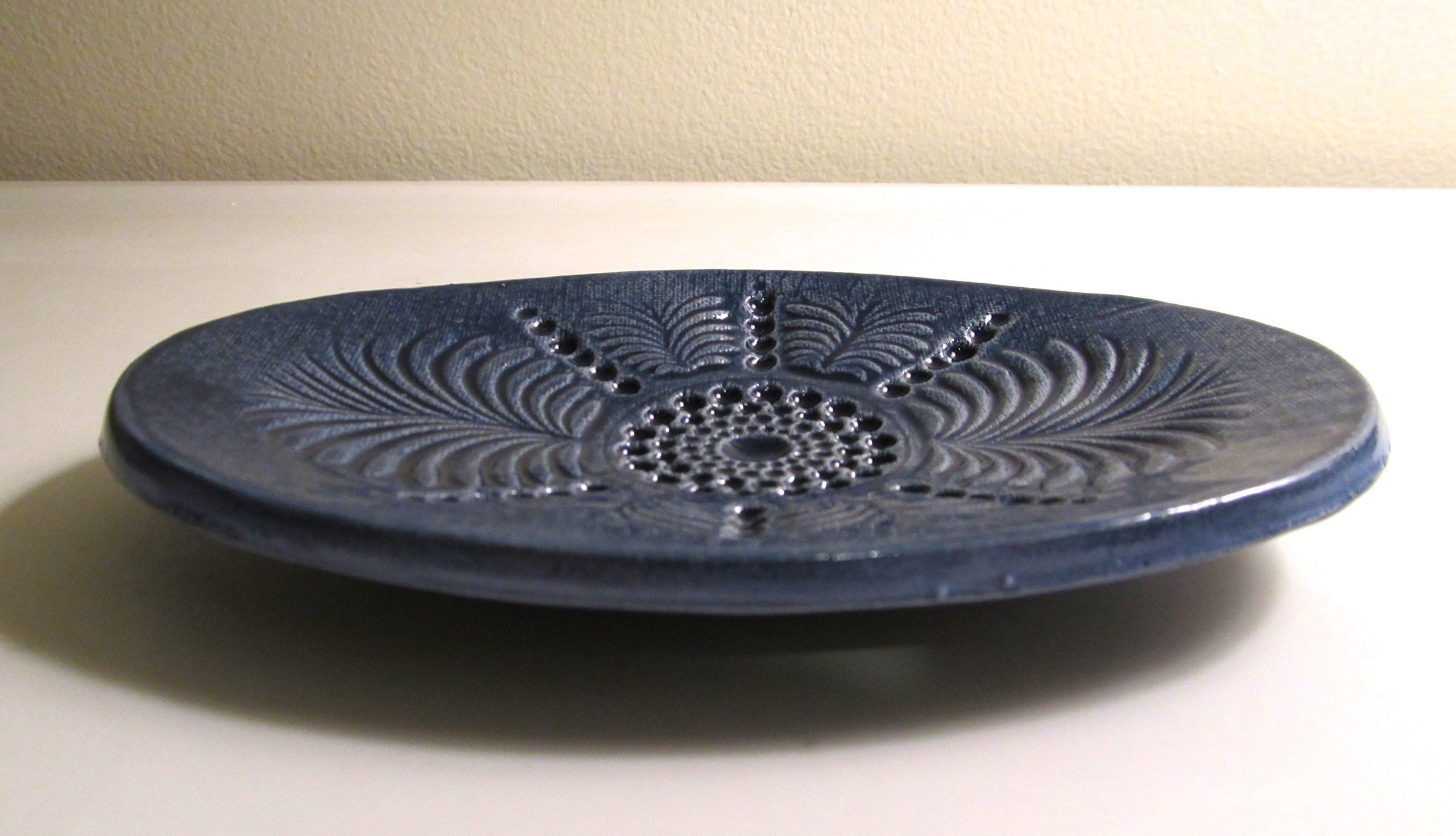 Handmade Oval Ceramic Plate Navy Blue Pottery