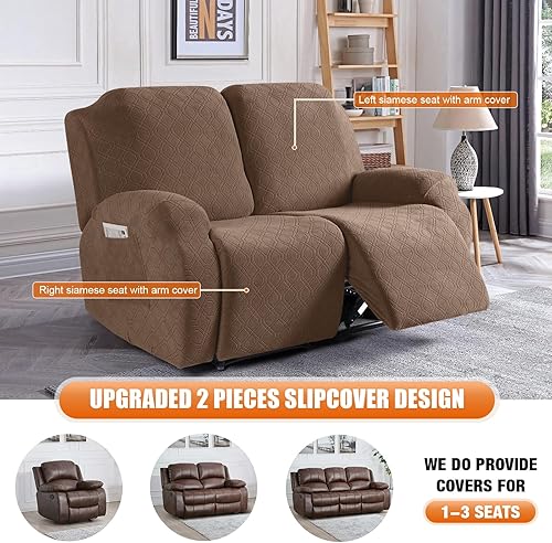 Miniatura 4 de VANSOFY - Funda para sofá reclinable, 2 piezas de funda elástica para sofá reclinable con bolsillos, fundas para sofá de dos plazas, protectores