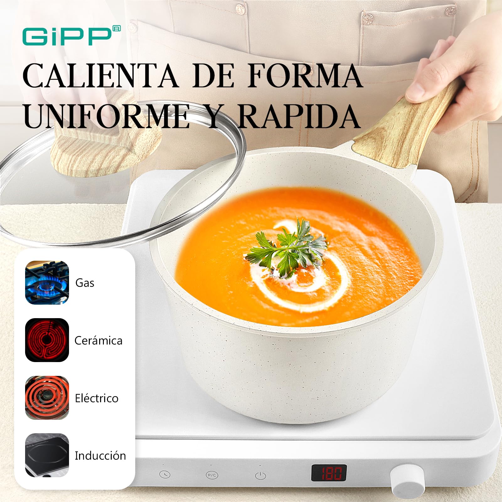 GiPP Set di Pentole e Padelle con Rivestimento Antiaderente - 21 Pezzi Induzione Set di Pentole Con Spatola Cucchiaio, Atossico, Adatto a Diversi Tipi di Fornelli