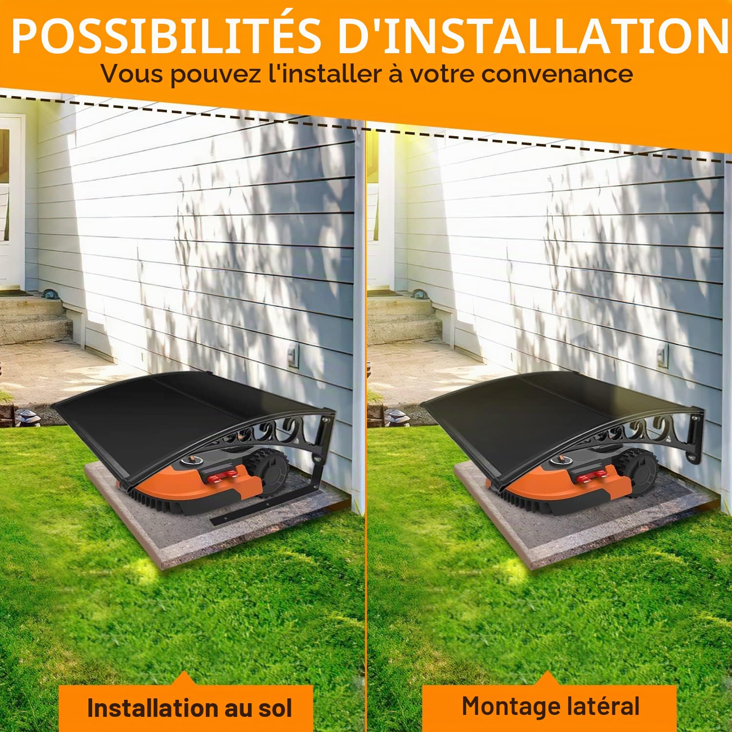 Daromigo Garage pour tondeuse robot Toit Pour tondeuse à gazon Robot 106 x 87 x 50 cm Protection contre la pluie la grêle et les rayons UV Noir