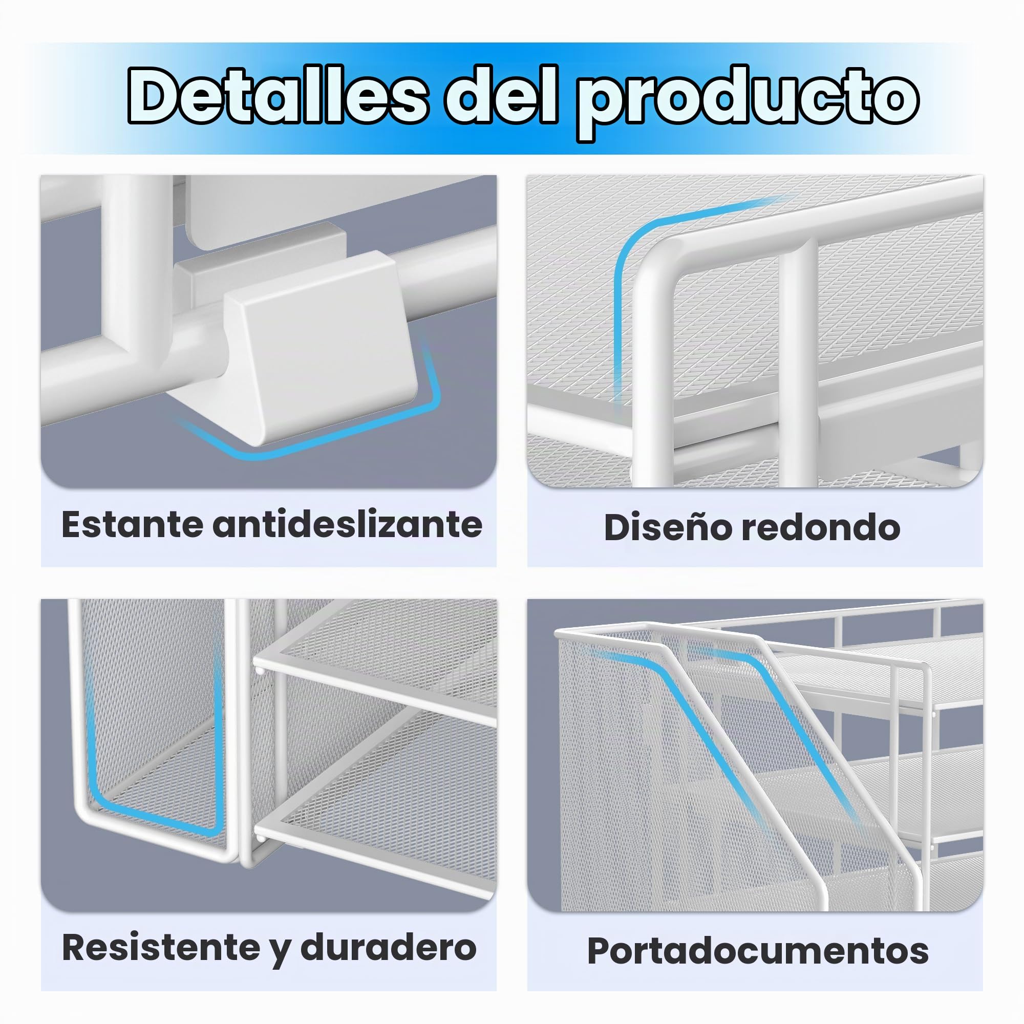 VITVITI Organizador de Escritorio, Bandeja para Cartas de 4 Niveles, Soporte para Archivos con Coleccionista de Pie, Organizador de Oficina para Archivador de Documentos A4, Revistero - Blanco