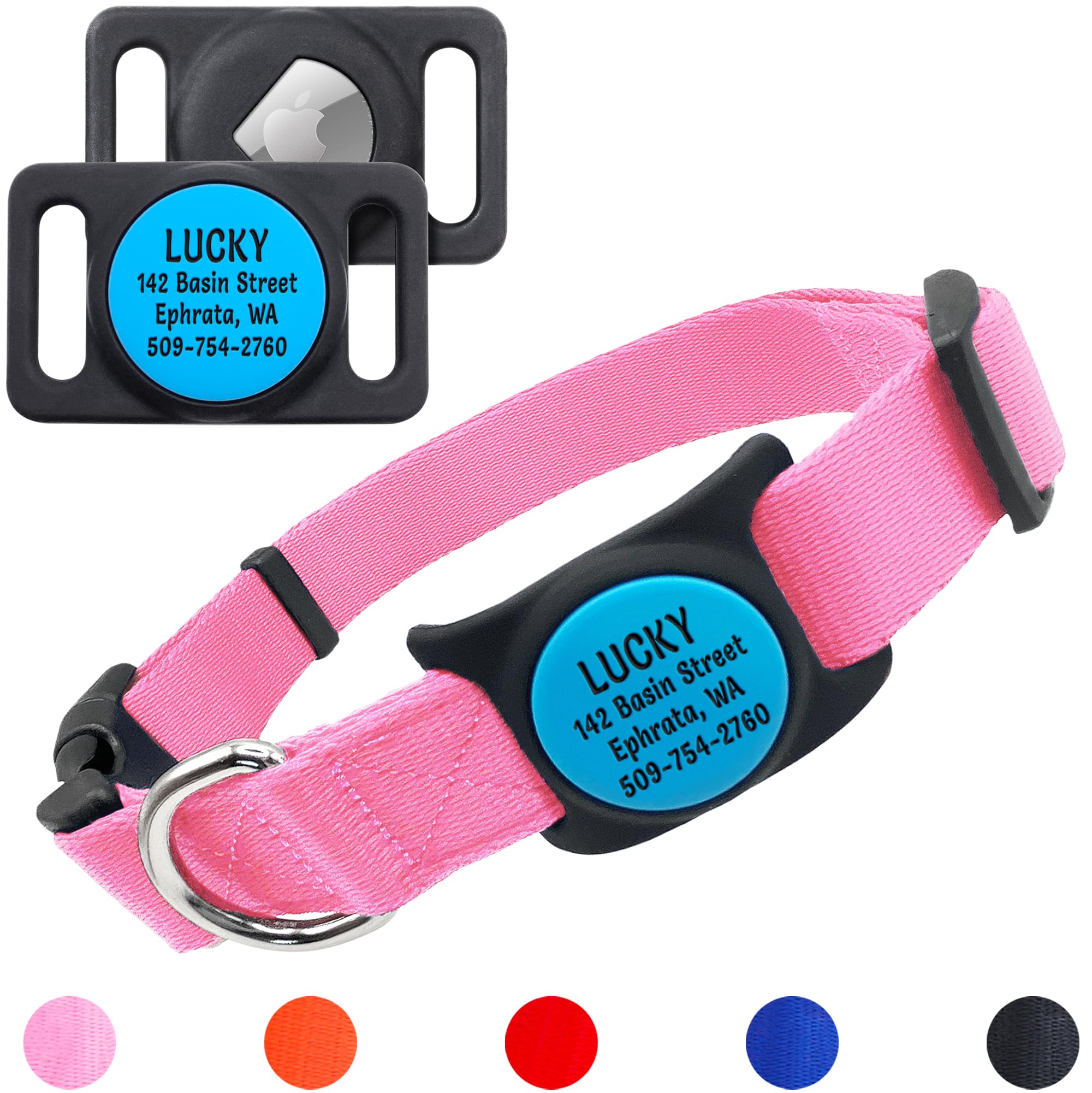 GoTags Personalized Dog Collar with Custom Engraved AirTag, Adjustable Dog Collar Pet ID Tag, Silent, No Noise Dog Tag for Large Medium or Small Dogs