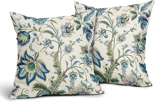 Sweetshow Chinoiserie - Fundas de almohada para exteriores de 16 x 16 pulgadas, paquete de 2 fundas de almohada bohemias de color azul floral,
