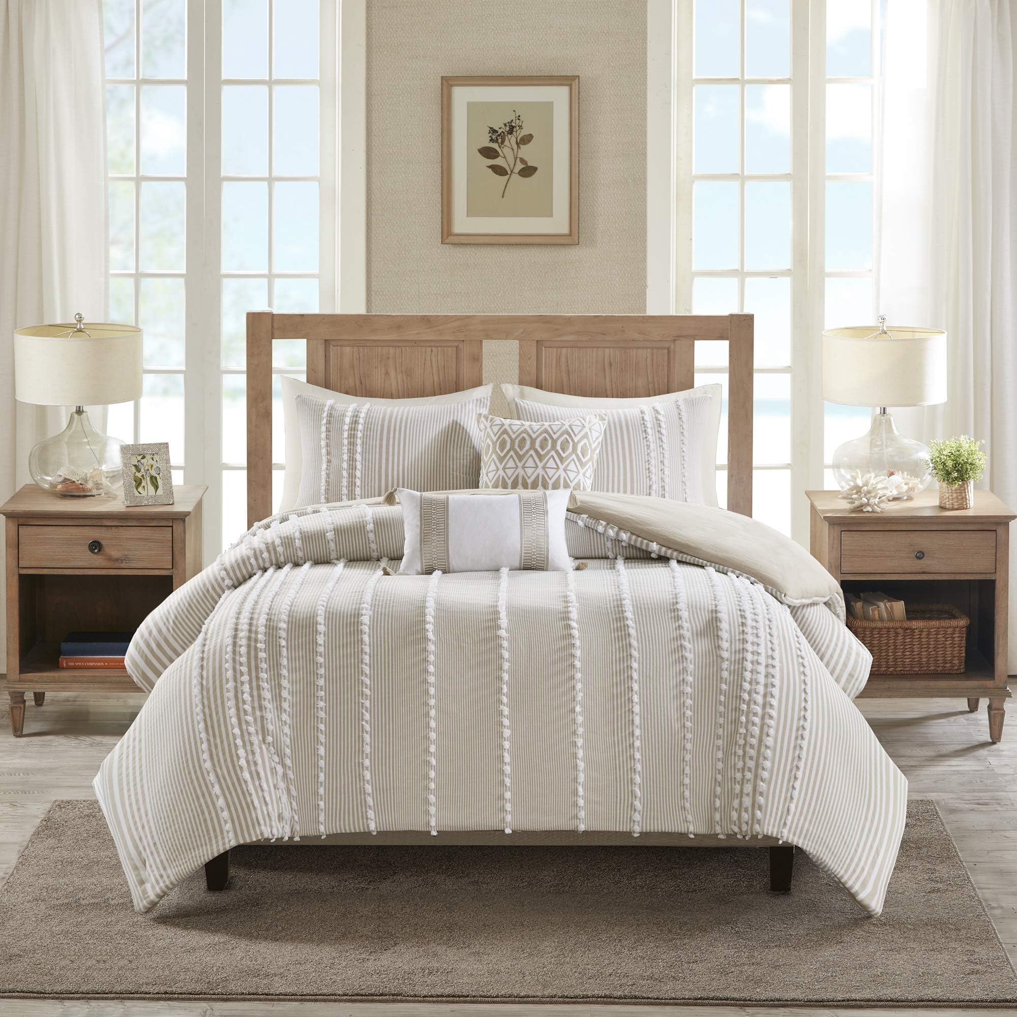Harbor House 100% Cotton Duvet Set - Trendy Tufted Textured Design, All Season Cozy Bedding Modern Comforter Cover, Matching Shams, Anslee Pom Pom Taupe King(106"x90") 3 Piece