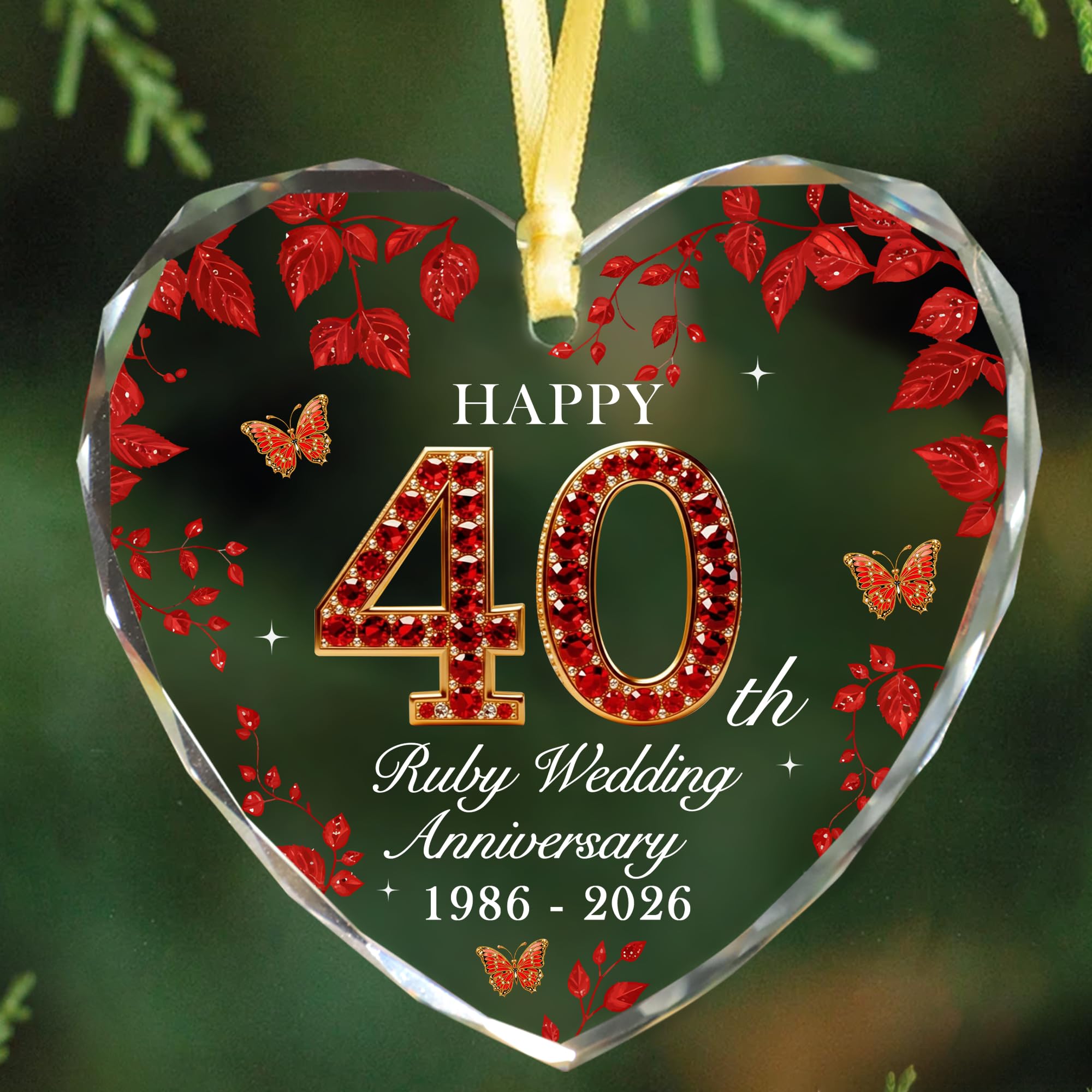 40th Anniversary Ornament 1986-2026, Ruby Wedding Gift Keepsake, 40th Wedding Anniversary Decorations, Meaningful 40 Year Anniversary Marriage Gift for Couples Parents, Wife, Husband