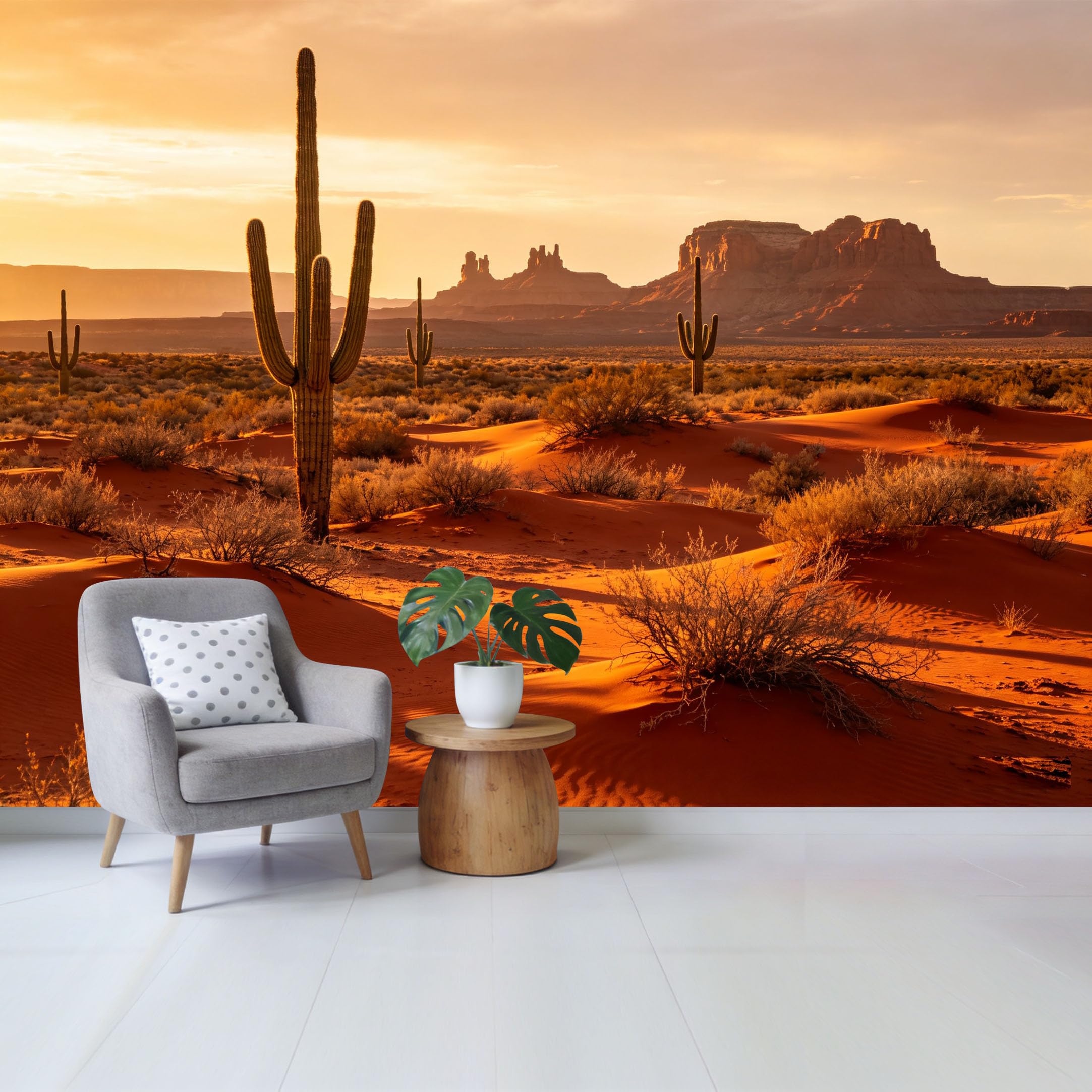 Custom Size Wall Mural Golden Sunset Desert Landscape Saguaro Cactus Scenery Western Style SelfAdhesive Wall Fabric Removable Wallpaper for Home Office Decor