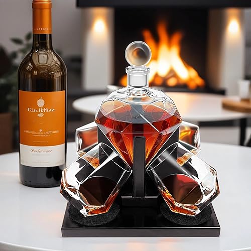 Miniatura 7 de Montex Juego de decantador de whisky en forma de diamante con 4 vasos y 4 piedras de whisky, regalo para hombres, regalo para los amantes del whisky