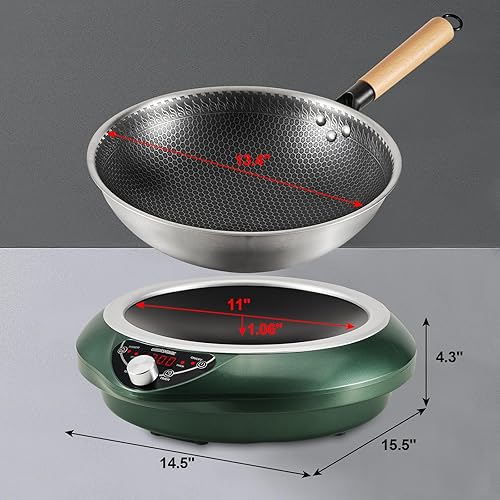 Miniatura 7 de Wok de inducción 1700 W (85 V  175 V) 16 niveles de temperatura y control de potencia, quemador de wok de inducción con temporizador de 18 horas,