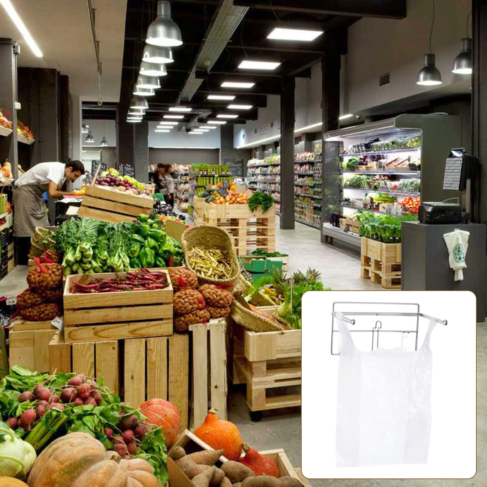 sourcing map 2 Paquete Soporte para Bolsas de Plástico de Camiseta Dispensador de Bolsas de La Compra Soporte de Bolsas de Basura Montado En Pared para Cocina, Restaurante, Plateado