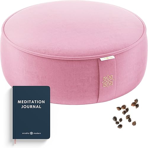 Mindful Modern Velvet Meditation Cushion Luxe Zafu Yoga Floor Pillow Seat Posture Support Buckwheat Hull Filled Large Round Cushion with