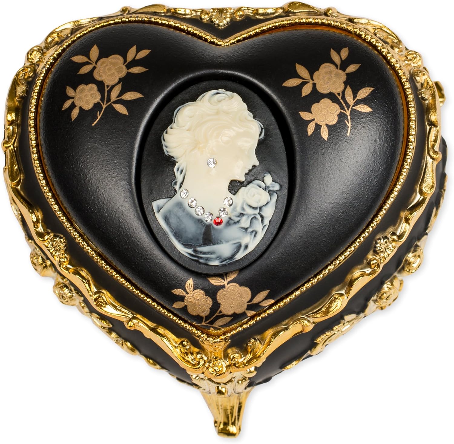 Splendid Heart Shaped Cameo Music Box/Jewelry Box with Sparkling Austrian Crystal Components Playing My Heart Will Go On