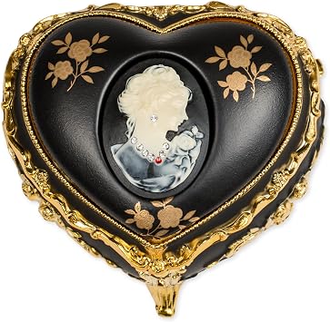 Splendid Heart Shaped Cameo Music Box/Jewelry Box with Sparkling Austrian Crystal Components Playing My Heart Will Go On