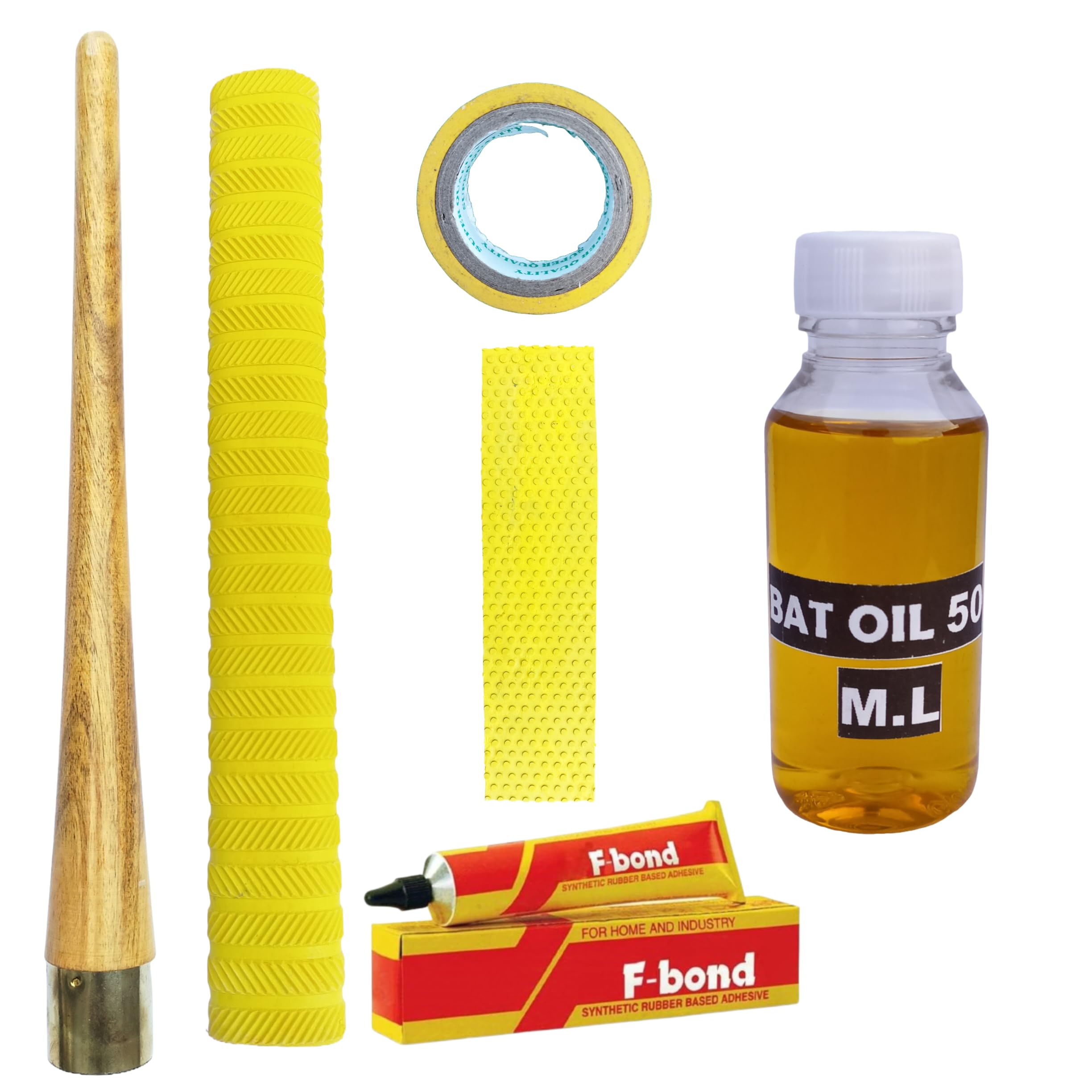 Rai & Gen Bat Care Combo – Premium Bat Grip, Toe Guard with Adhesive, Grip Tape, Linseed Bat Oil (50 M.L) & Grip Application Cone – Complete Bat Maintenance Kit (Yellow)-picture-10