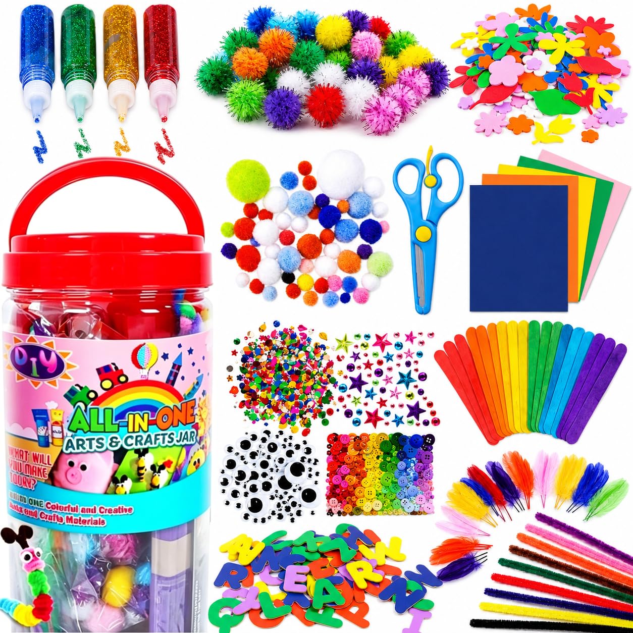 BENEWY FunzBo Bastelzubehör für Kinder – Bastelset für Kleinkinder im Alter von 4/5 / 6/7 / 8/9 – All-in-One Bastelset für Kinder, Groß