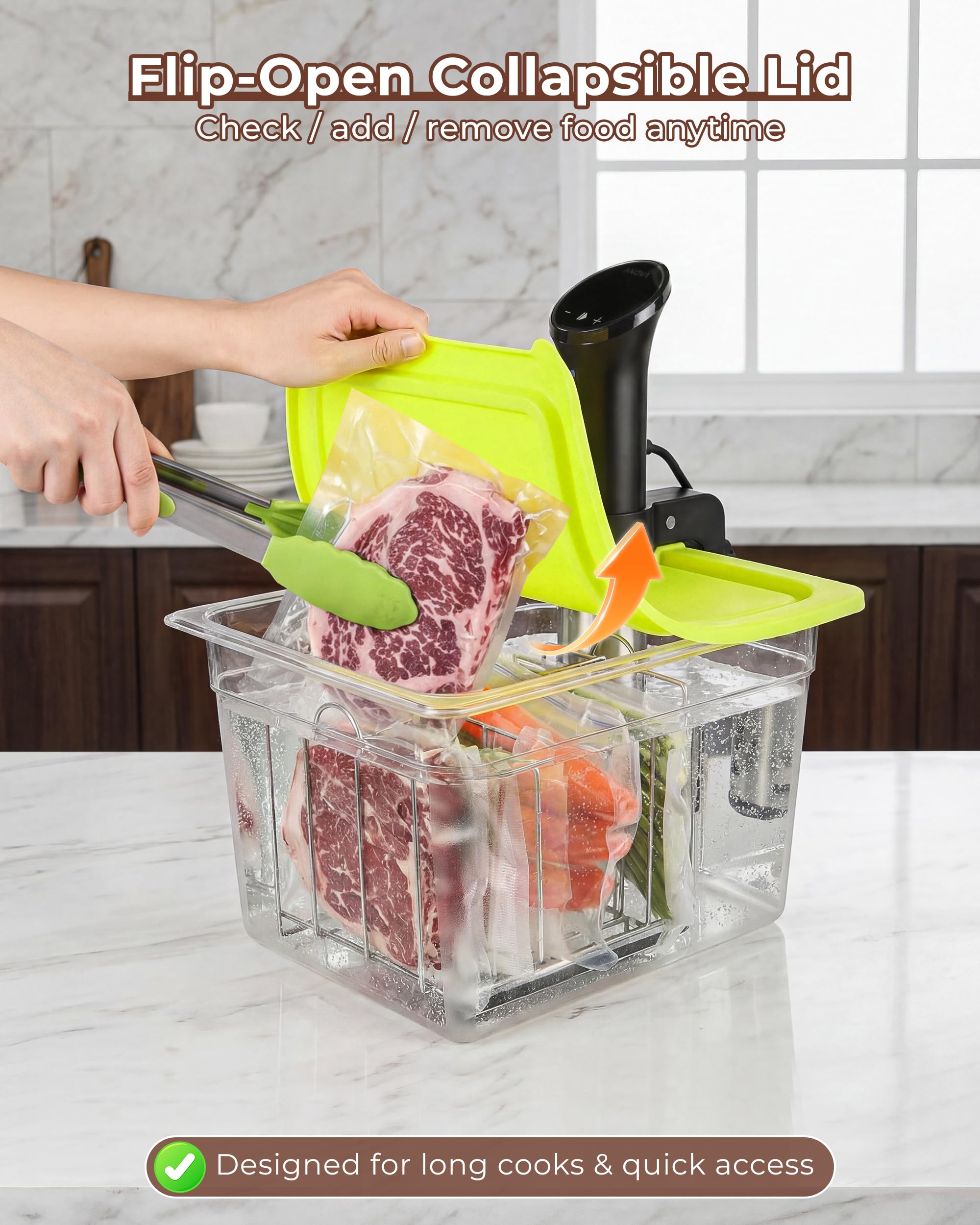 EVERIE Contenitore Sous Vide da 12 litri con coperchio universale in silicone e griglia per sottovuoto compatibile con tutti i modelli Anova, Anova Nano, Chefsteps Joule, Instant Pot, Wancle Sous Vide