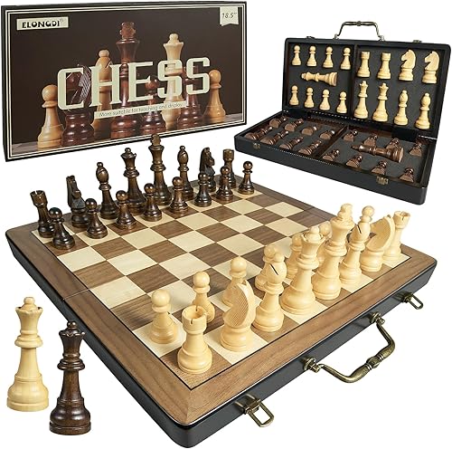 Miniatura 1 de Juego de ajedrez de madera grande de 18.5 pulgadas con mango de metal vintage, juego de mesa plegable portátil con tamaño King de 4.5 pulgadas,