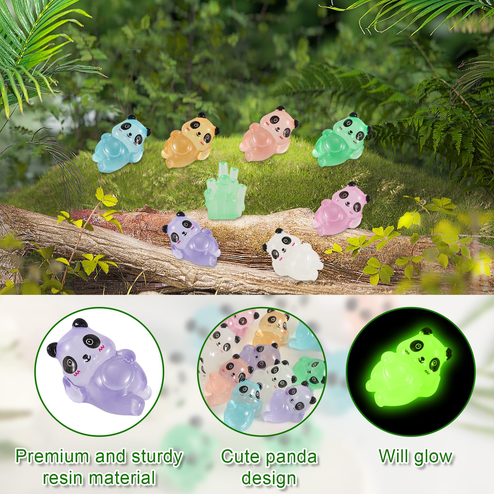 35pcs Luminous Mini Pandas & 5pcs Bamboos, Small Resin Pandas Glow in the Dark Tiny Miniature Panda Figurines Resin Animals for DIY Crafts - Image 4