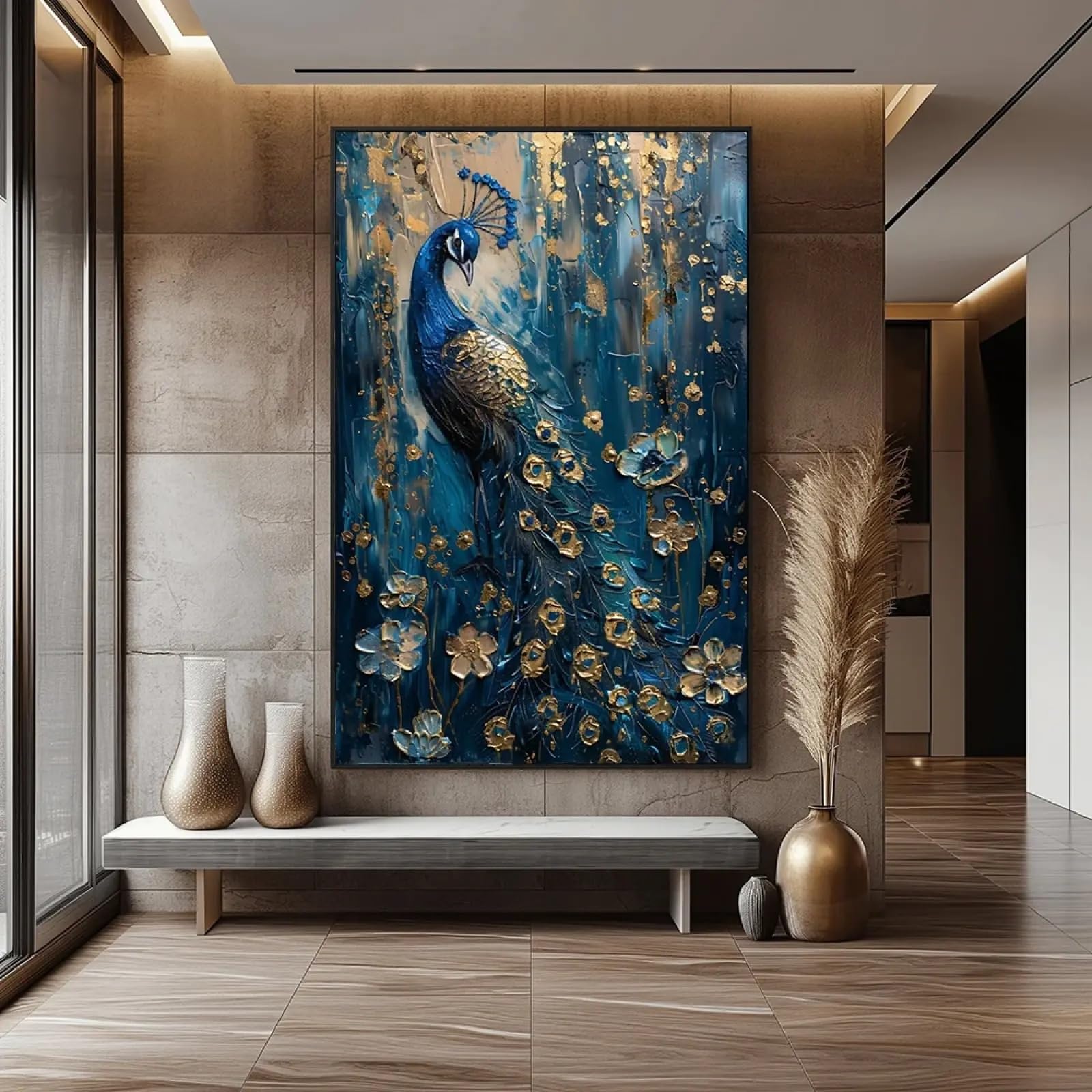 Affiche paon bleu décoration salon sans reflet format 60x80cm
