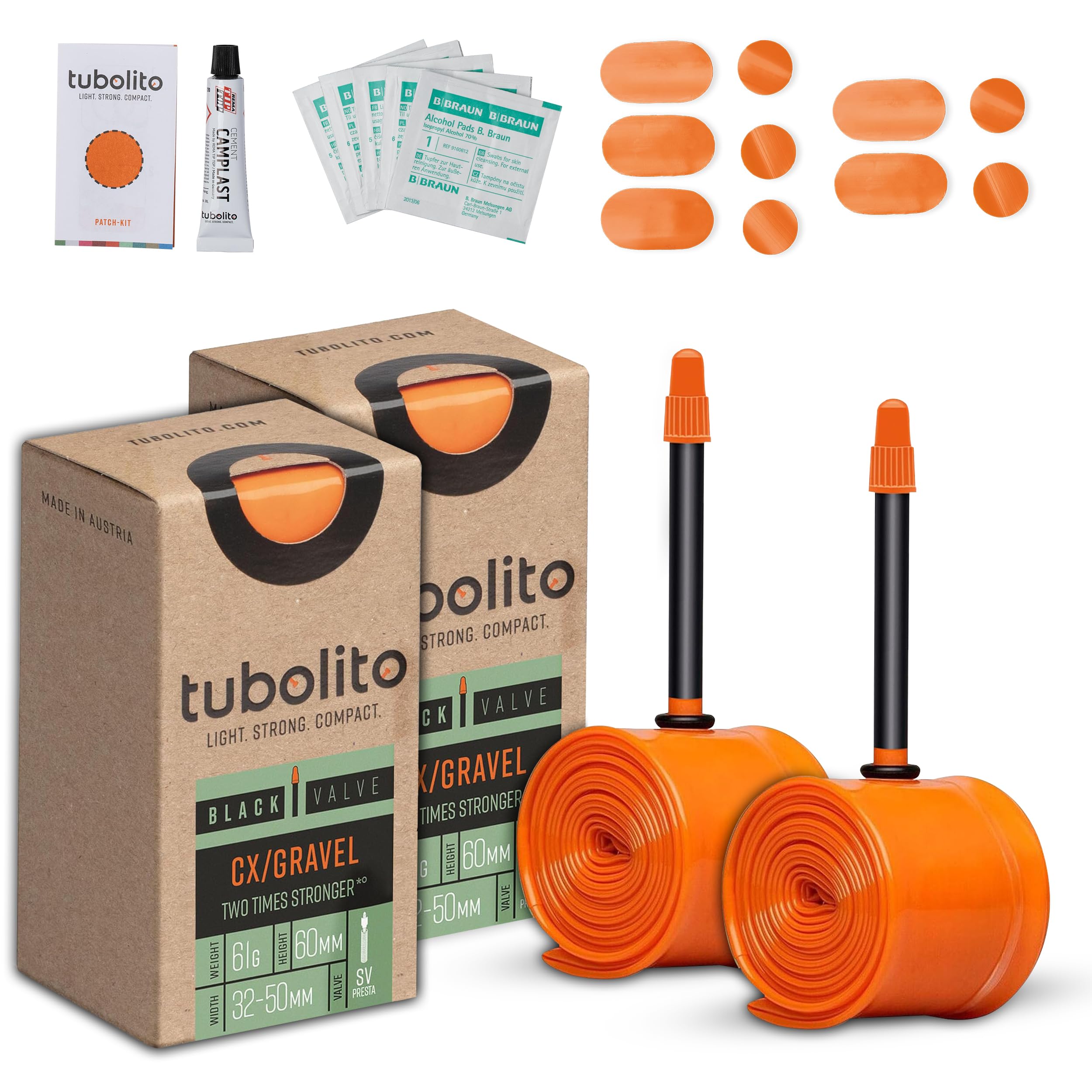 Tubolito Tubo-CX/Gravel - Camera d'aria in TPU 700C x 32-50 mm, confezione da 2, valvola Presta nera da 60 mm, leggera, resistente e compatta, doppia resistenza in butile, compatibilità con cerchioni