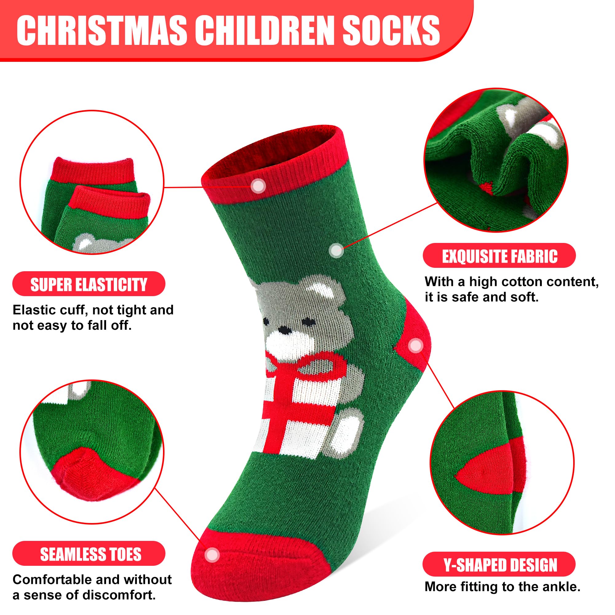 ZERULETS Kids Christmas Socks Toddler Socks Children Xmas Warm Winter Crew Socks for Boys Girls 0-9 Years(Multicolored-B,4-6 Year)
