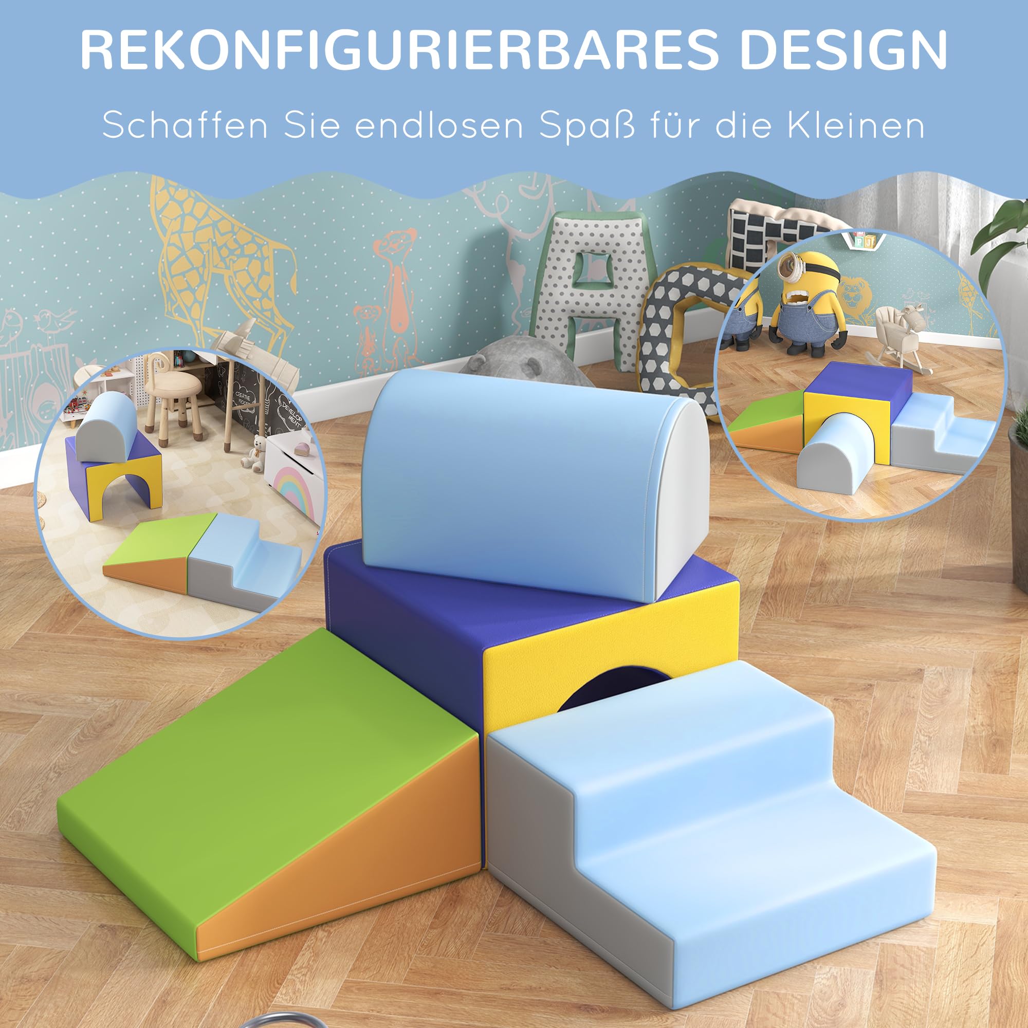HOMCOM Softbausteine 4er-Set Schaumstoff Bausteine Riesenbausteine Bauklötze Bauspielzeug Schaumstoffblöcke für 1-3 Jahre alt Kinder Kunstleder EPE