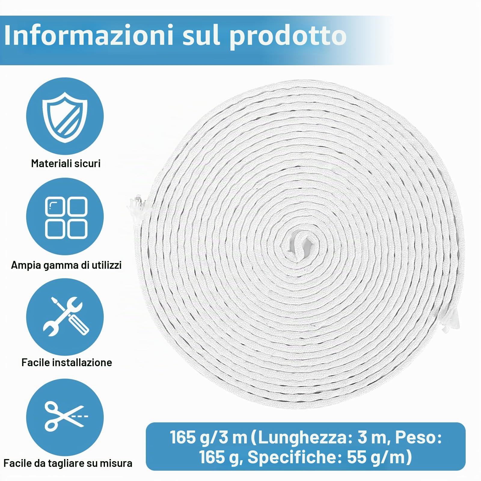165 g – 3 m di nastro di piombo per tende, tenda da doccia pesante al piombo, per tende, tessuto zanzariera, tende (bianco)
