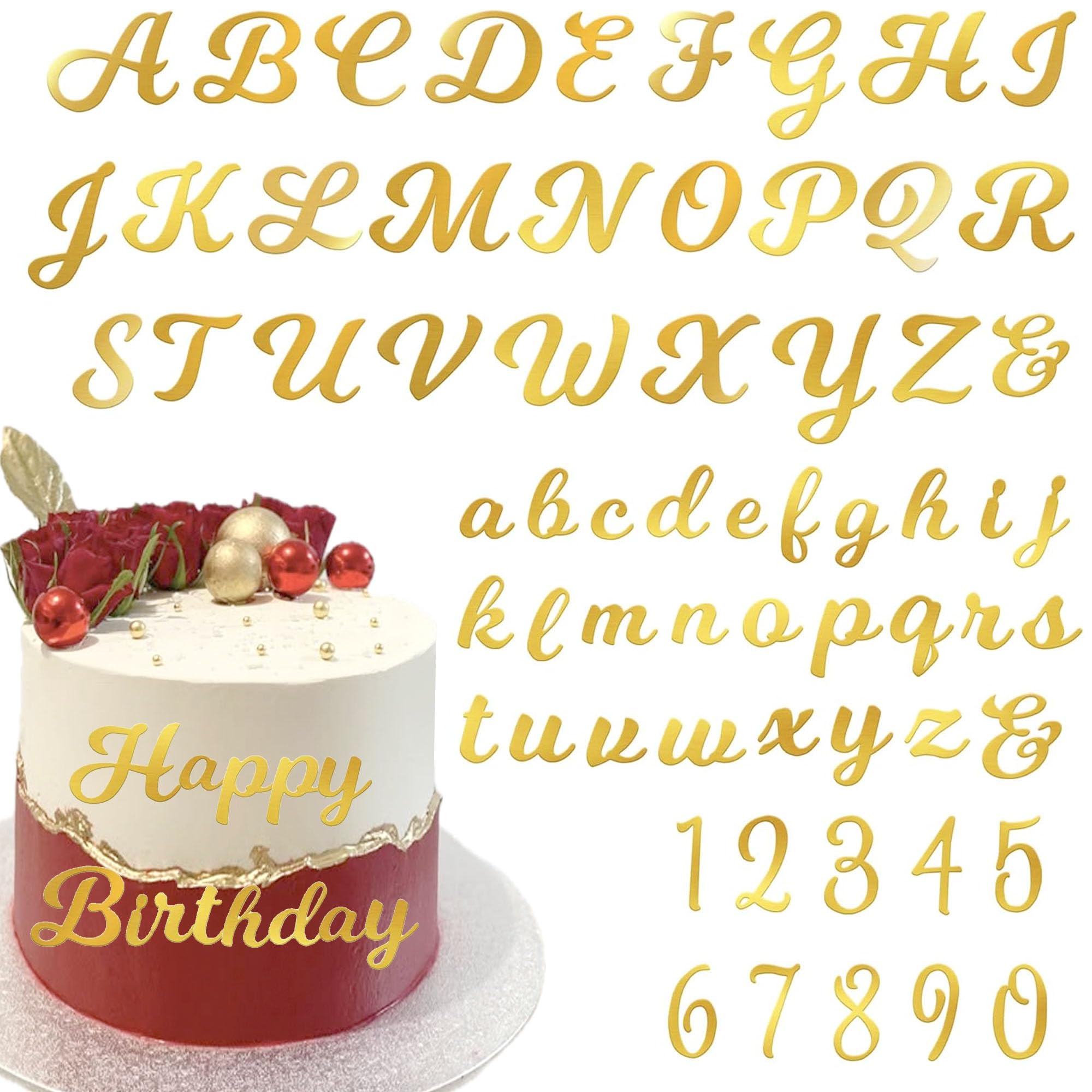 64 Stück Buchstaben Tortendeko Acryl Zahl 0-9 Cake Toppers Englisches Alphabet Kuchen Deko für Baby Dusche Hochzeit Geburtstag Jahrestag Party Kuchen Dekorationen Gold