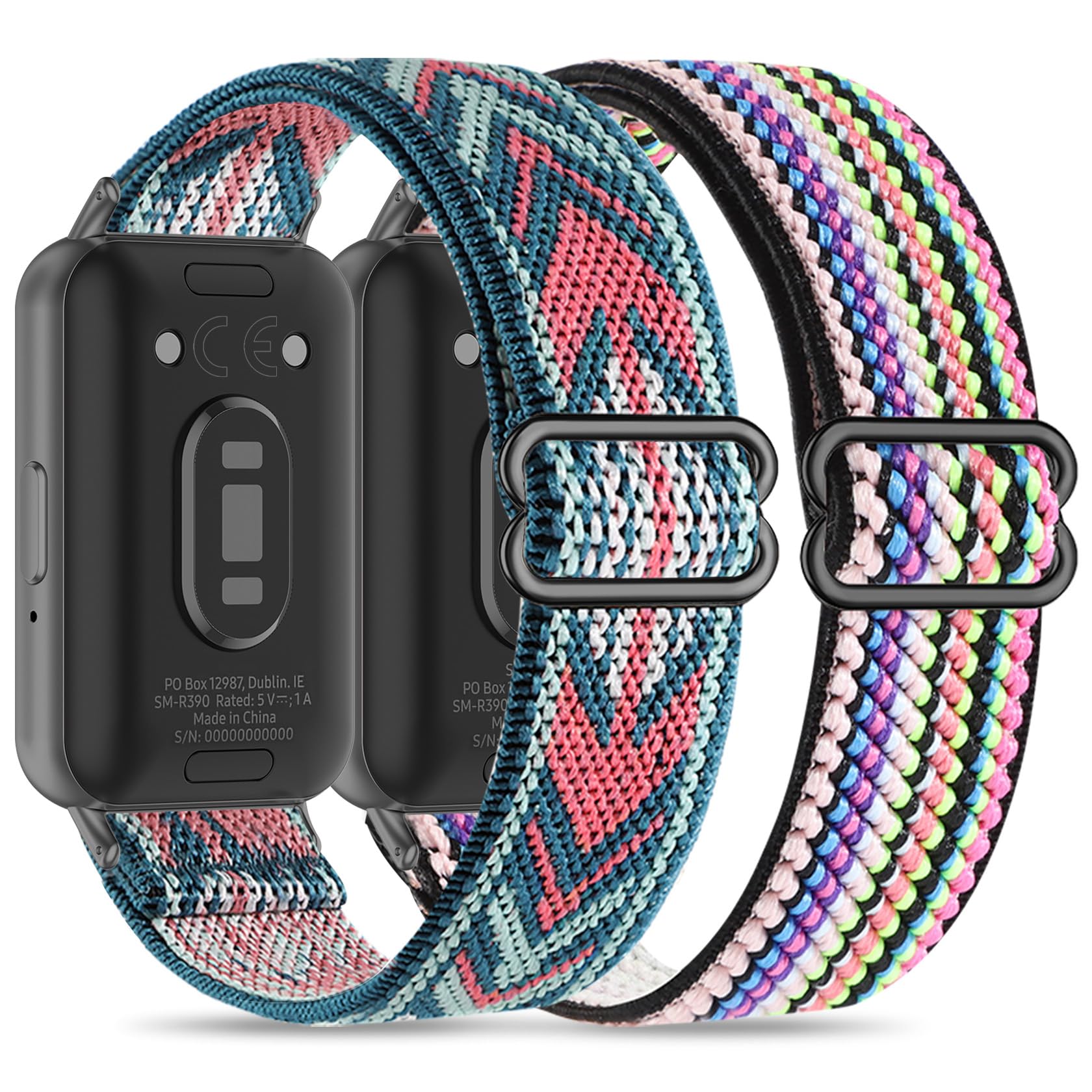 2 Pack Stretchy Nylon Compatible with Samsung Galaxy Fit 3 Band for Women Men, Elastic Adjustable Soft Sport Strap Wristband for Galaxy Fit 3 Band SM-R390