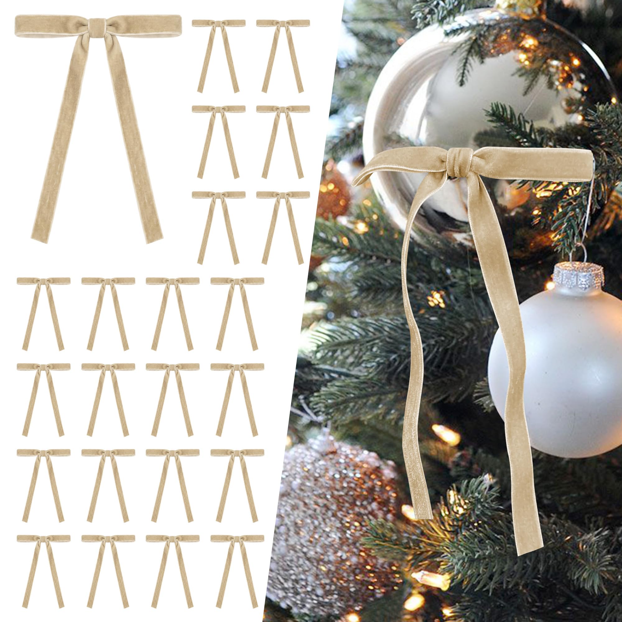 SIMISI RIBBON 24Pcs Christmas Velvet Ribbon Bows Decorations for Tree
