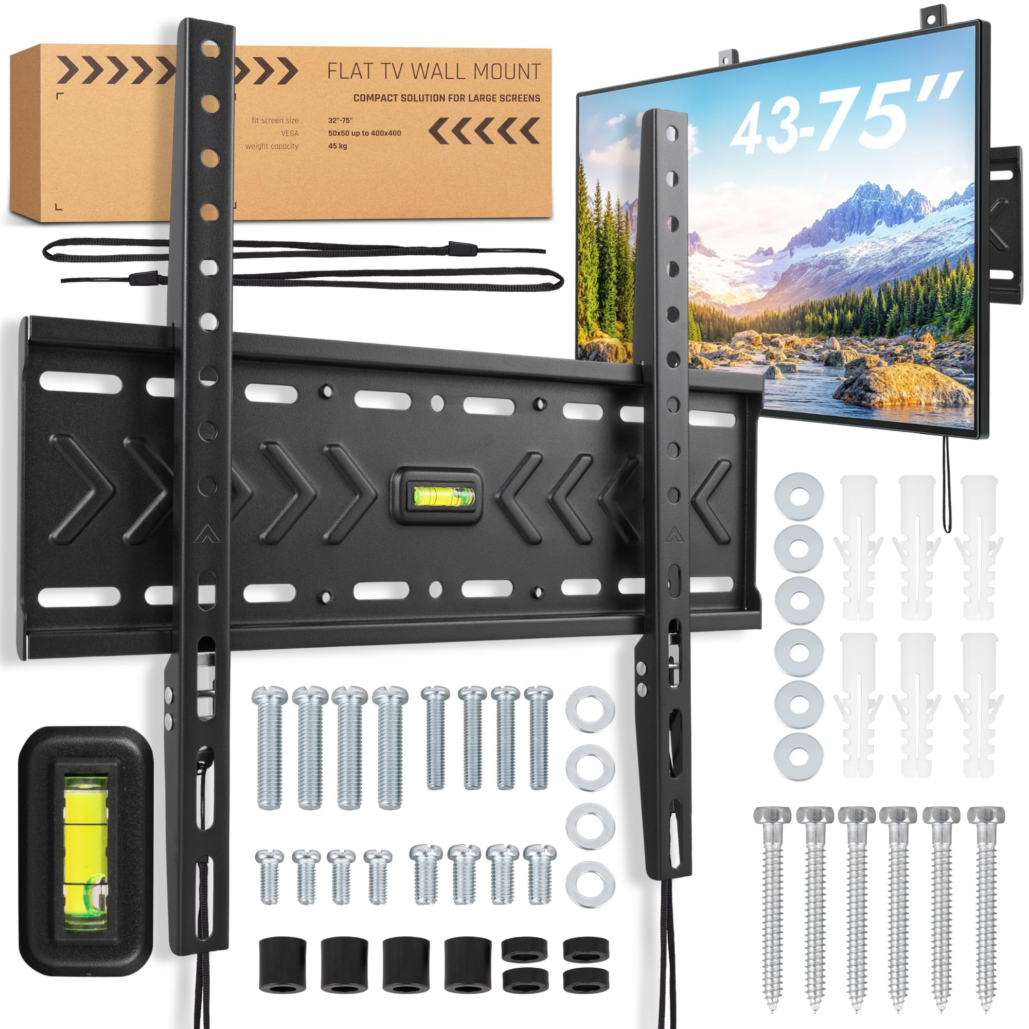 Visaro WMF75 Support TV Mural Fixe 43-75 Pouces, VESA 400x400