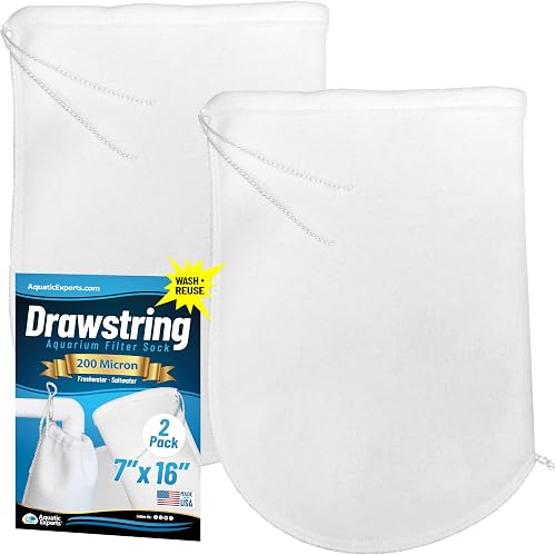 Aquatic Experts XL Drawstring Aquarium Filter Socks 200 Micron - 7 Inch Wide Opening x 16 inches Long - 2 Pack - Premium Aquarium Felt Filter Bags– Custom Made in The USA for