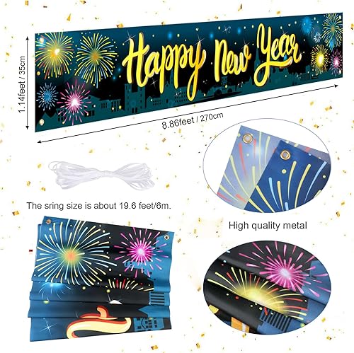 Miniatura 2 de HOWAF Cartel de feliz año nuevo con globos, pancarta de valla de feliz año nuevo con globos de látex de Año Nuevo para decoraciones de Año Nuevo